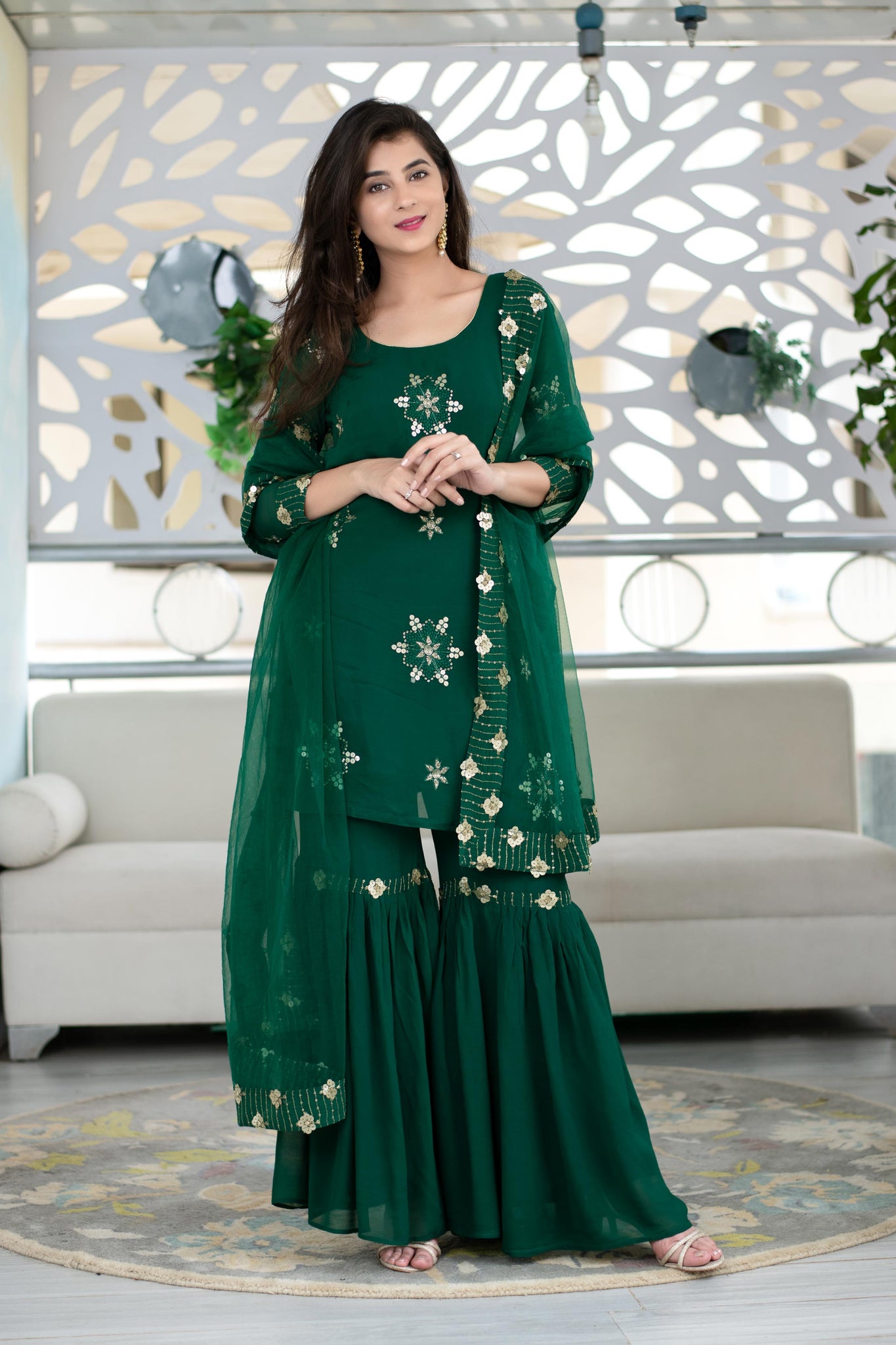 BUY ONLINE IN INDIA Green Sharara Set ...